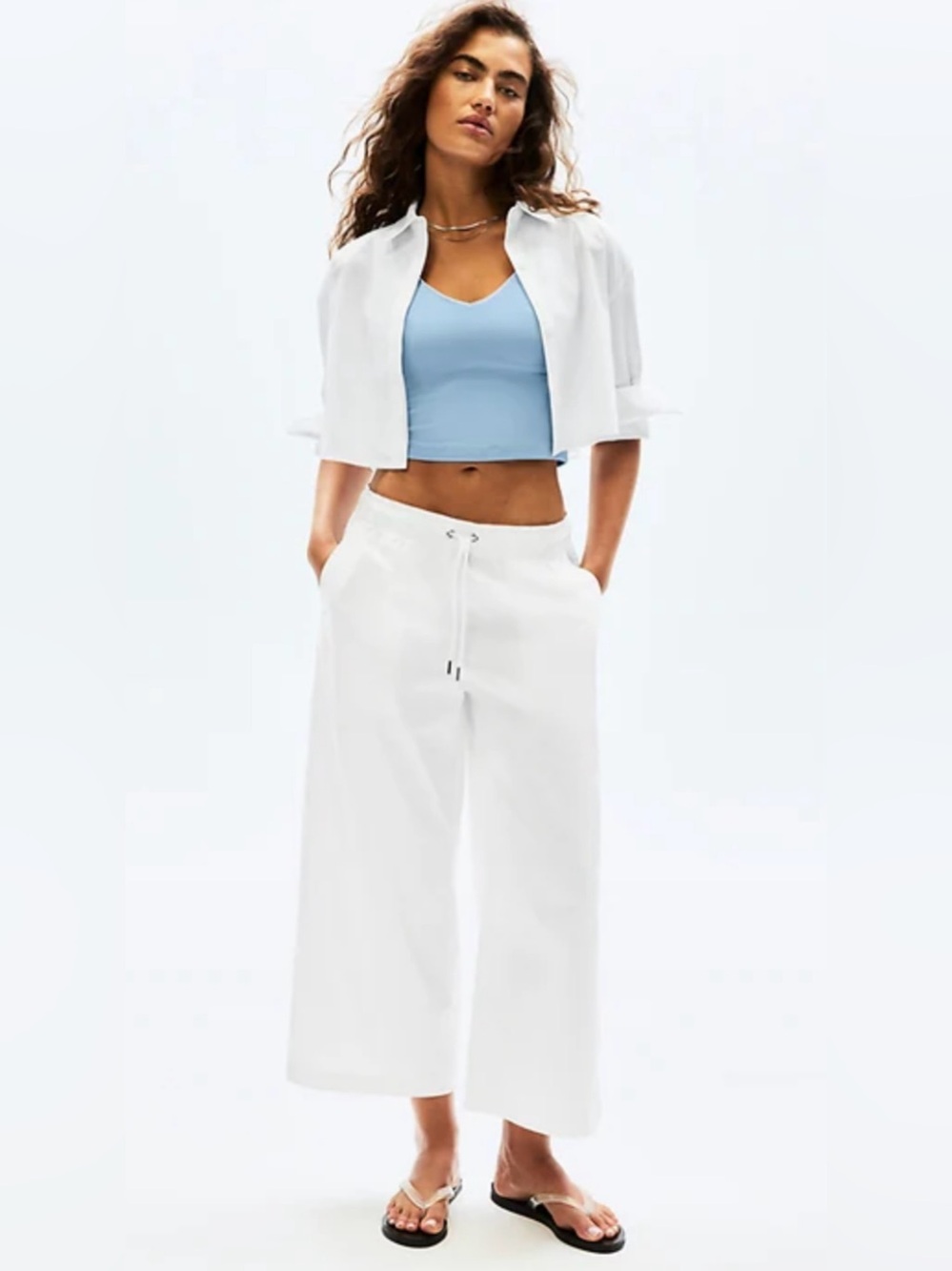 Athleta Midday Mid Rise Crop Poplin Pull-On Lightweight Pants In White Size XS